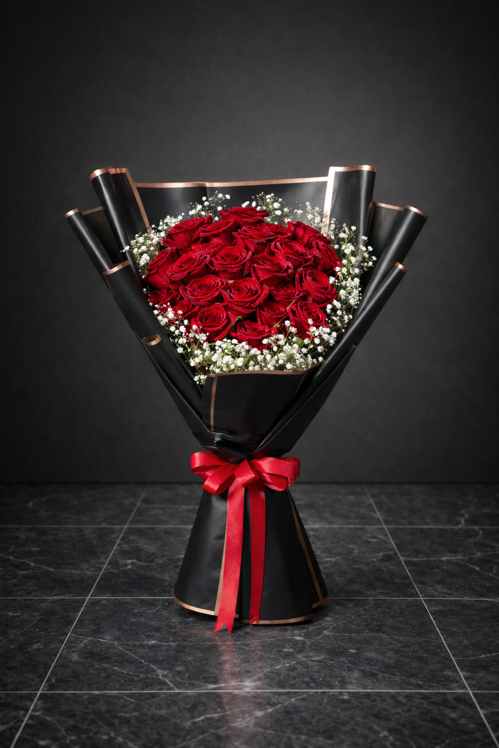 Black Wrapped Red Roses