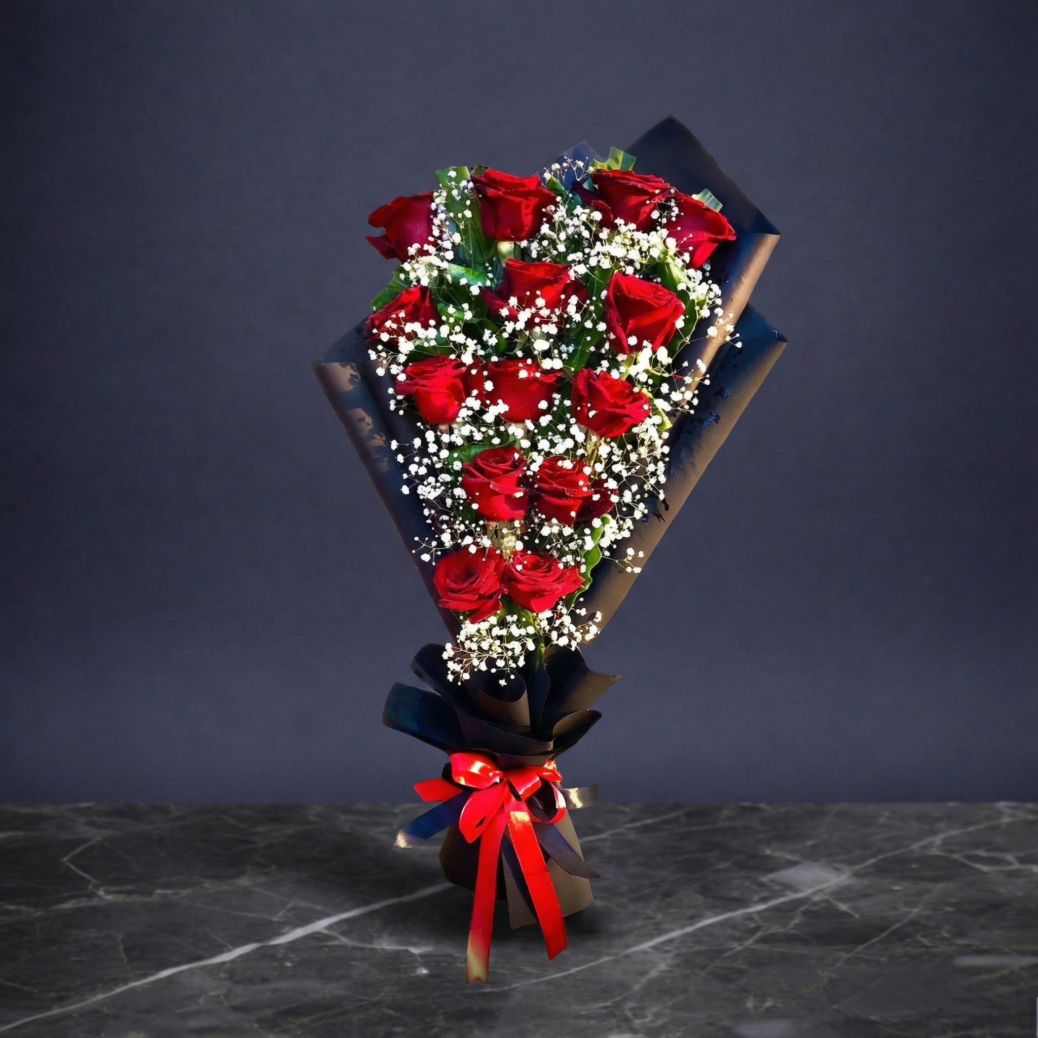 A stunning red bouquet